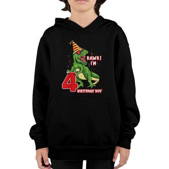 Kids Rawr Im 4 4Th Birthday T Rex Dinosaur Party Gift For Boys Youth Hoodie - Seseable