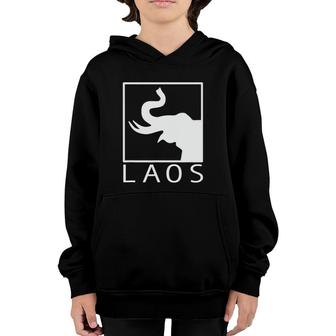 Laos Boxed Typography Laotian Sabaidee Lao Flag Youth Hoodie | Mazezy