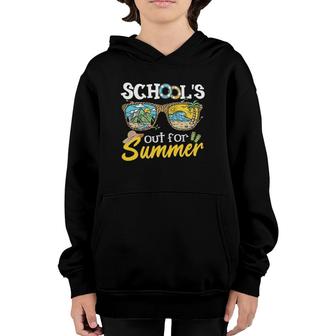 Last Day Of School Teacher Student Schools Out For Summer Vacation Beach Palm Tree Sun Sunglasses Youth Hoodie - Seseable