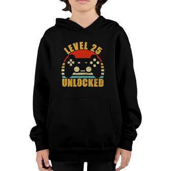 Level 25 Unlocked 25 Years Old Video Gamer 25Th Birthday Youth Hoodie - Seseable