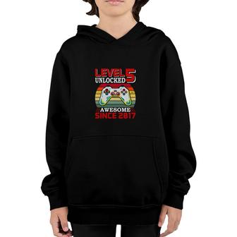 Level 5 Unlocked Awesome Since 2017 5Th Birthday Youth Hoodie - Seseable