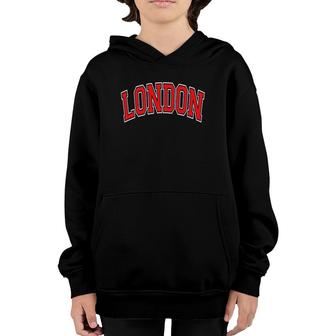 London England Uk Varsity Style Red Text Youth Hoodie | Mazezy