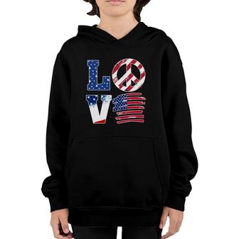Love American Flag Peace Sign 4Th Of July Usa Patriotic Youth Hoodie