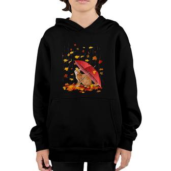 Maple Cat And Umbrella Leaf Fall Hello Autumn Bicycle Gift Youth Hoodie | Mazezy DE