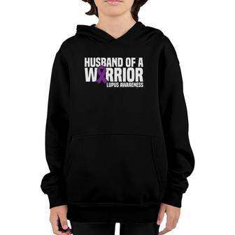 Mens Husband Of A Warrior Purple Ribbon Lupus Awareness Youth Hoodie - Seseable