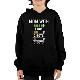 Mom With Three Boys Battery Empty Mama With 3 Sons Youth Hoodie | Mazezy