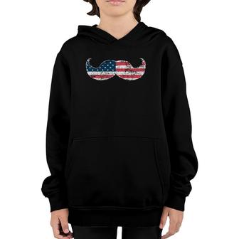 Mustache Silhouette American Flag Funny Usa July 4Th Youth Hoodie - Seseable