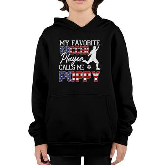 My Favorite Soccer Player Calls Me Poppy American Flag Youth Hoodie - Seseable