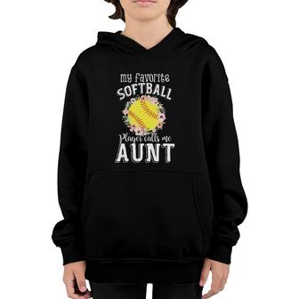 My Favorite Softball Player Calls Me Aunt Floral Softball Ball Version Youth Hoodie - Seseable