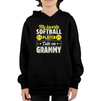 My Favorite Softball Player Calls Me Grammy Mothers Day Raglan Baseball Youth Hoodie - Seseable