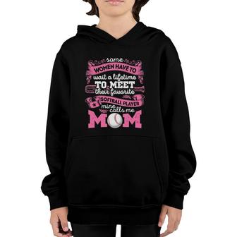 My Favorite Softball Player Calls Me Mom Funny Women Mothers Youth Hoodie - Seseable