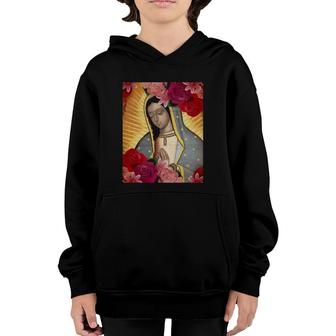 Our Lady Of Guadalupe Rose Blessed Mother Mary Catholic Gift Youth Hoodie | Mazezy