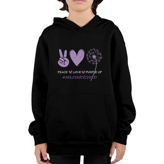 Peace Love Purple Up Military Child Month Kids Dandelion Youth Hoodie - Seseable