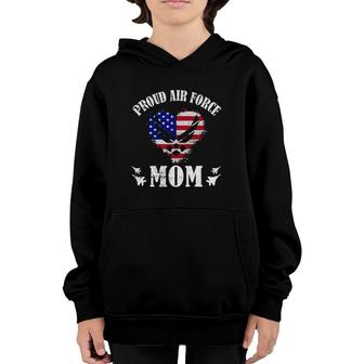 Proud Air Force Mom American Flag Heart Military Usaf Emblem Mother’S Day Gift Youth Hoodie - Seseable