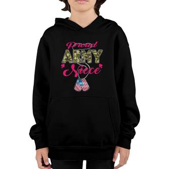 Proud Army Niece Camo Us Flag Dog Tags Military Family Gift Youth Hoodie - Seseable
