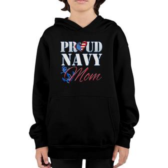 Proud Navy Mom Usa Heart American Flag Mothers Day Youth Hoodie - Seseable