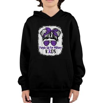 Purple Up For Military Kids Child Messy Bun Leopard Bleached Youth Hoodie - Seseable