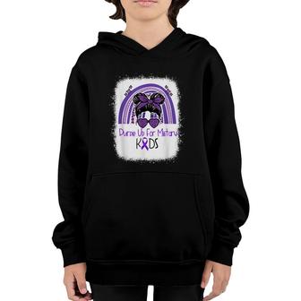 Purple Up For Military Kids Child Messy Bun Rainbow Bleached Youth Hoodie - Seseable