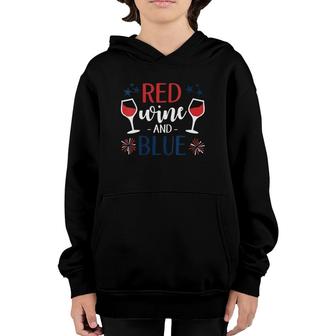 Red Wine And Blue Fourth Of July Usa Flag Labor Memorial Day Youth Hoodie - Seseable