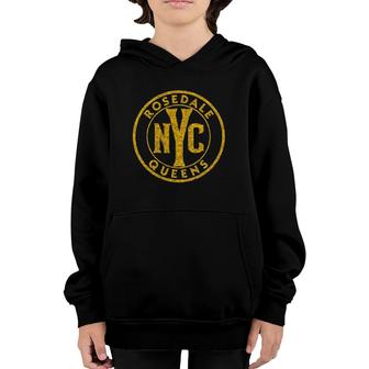 Rosedale Queens Nyc Vintage Sign Distressed Amber Print Youth Hoodie | Mazezy