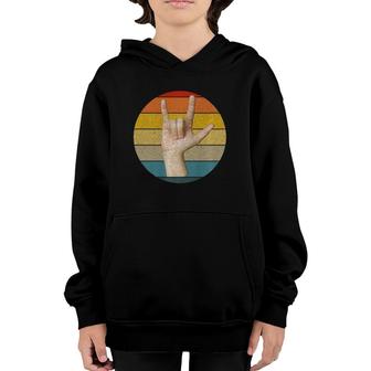 Sign Language I Love You Asl In Retro Vintage Stripes Design Youth Hoodie - Seseable