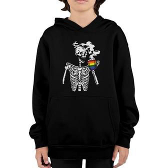 Skeleton Drinking Coffee Gay Pride Funny Skull Lgbt-Q Ally Youth Hoodie | Mazezy