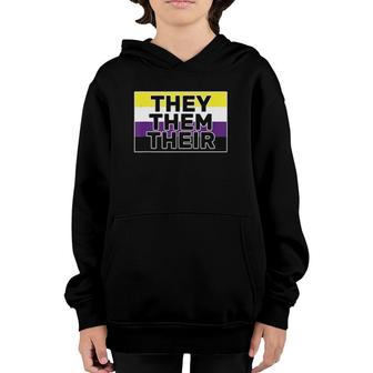 They Them Their Non-Binary Flag Pronouns - Genderfluid Youth Hoodie | Mazezy