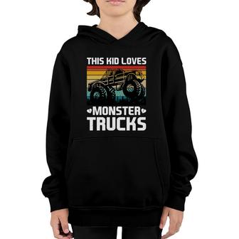 This Kid Is Boy Who Loves Flexible Monster Trucks Youth Hoodie - Seseable