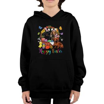 Three Bunny Dachshund Dogs In Easter Eggs Basket Youth Hoodie