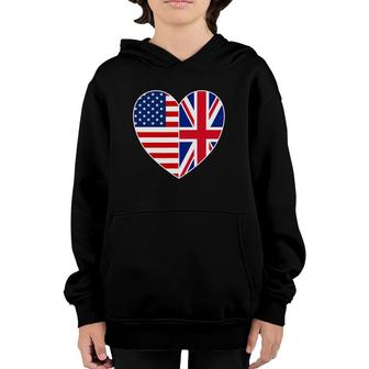 Usa Uk Flag Heart Tee Patriotic Fourth Of July Youth Hoodie - Seseable