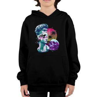 Vaporwave David Bust Statue With Skulls & Palm Tree Art Youth Hoodie | Mazezy