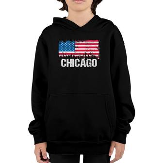Vintage Us Flag American City Skyline Chicago Illinois Youth Hoodie | Mazezy