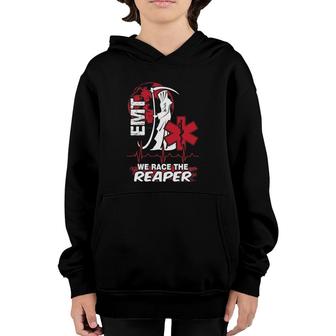 We Race The Reaper Funny Emt Youth Hoodie | Mazezy