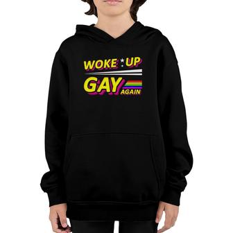 Woke Up Gay Again Pride Month Heart Colorful Lesbian Lgbtqa Youth Hoodie - Seseable