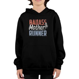 Womens Badass Mother Runner Funny Running & Cardio Gift V-Neck Youth Hoodie | Mazezy