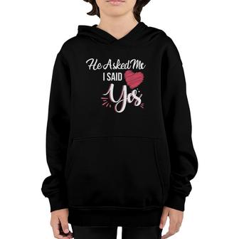 Womens He Asked Me & I Said Yes Marriage Proposal For Women V-Neck Youth Hoodie | Mazezy