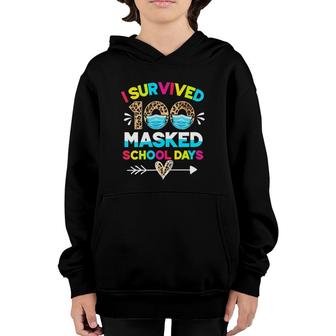 Womens I Survived 100 Masked School Days Funny 100Th Day Of School V-Neck Youth Hoodie | Mazezy