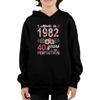 Womens Made In 1982 Floral 40 Years Old 40Th Birthday Gifts Women V-Neck Youth Hoodie | Mazezy