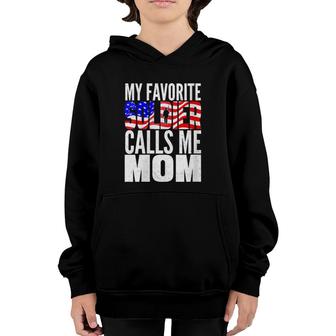 Womens My Favorite Soldier Calls Me Mom Proud Army Mom Mother Gifts V-Neck Youth Hoodie - Seseable