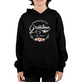 Womens Promoted To Grandma Est 2022 Women Floral First Time Grandma V-Neck Youth Hoodie | Mazezy