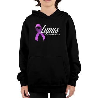 Womens Purple Ribbon Lupus Warrior Lupus Fighter Lupus Awareness Vneck Youth Hoodie - Seseable