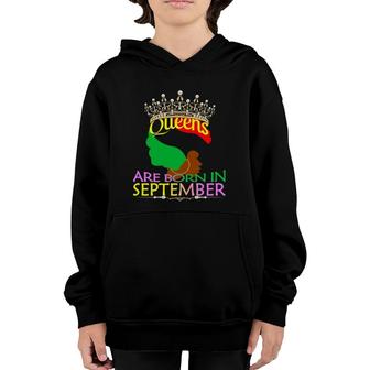 Womens Queens Are Born In September - Black Afro Women Birthday Youth Hoodie - Seseable