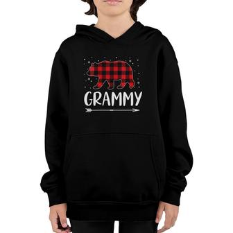 Womens Red Plaid Grammy Bear Gift Christmas Matching Family Pajama V-Neck Youth Hoodie | Mazezy