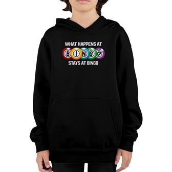Womens What Happens At Bingo Stays At Bingo Funny Lucky Bingo V-Neck Youth Hoodie | Mazezy