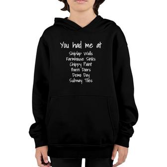 Womens You Had Me At Shiplap Walls Fixer Upper Handy Repairer Youth Hoodie | Mazezy