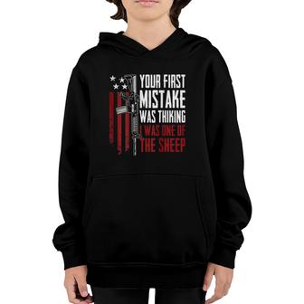 Your First Mistake Thinking I Was One Of The Sheep - On Back Youth Hoodie | Mazezy