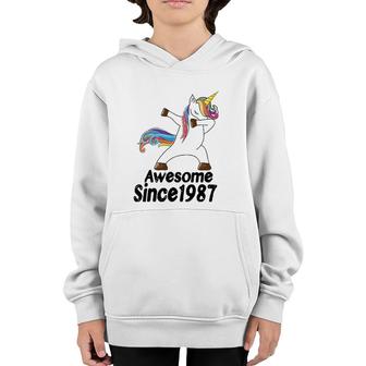 35Th Birthday Unicorn Dabbing Awesome Since 1987 35 Years Old Youth Hoodie - Seseable