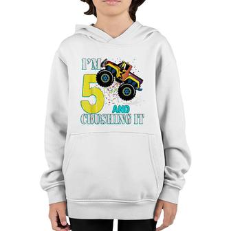 5 Year Old Girl 5Th Birthday Monster Truck Boy Crushing It Youth Hoodie - Seseable
