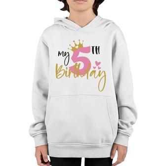 5Th My Birthday Yellow Crown And Pink Heart Youth Hoodie - Seseable