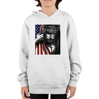 American Flag And Jesus Happy Independence Day 4Th Of July Youth Hoodie - Seseable